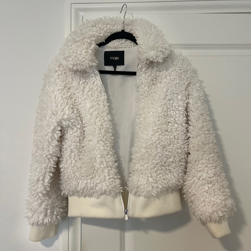 Maje White Teddy Jacket Plush Cozy Style